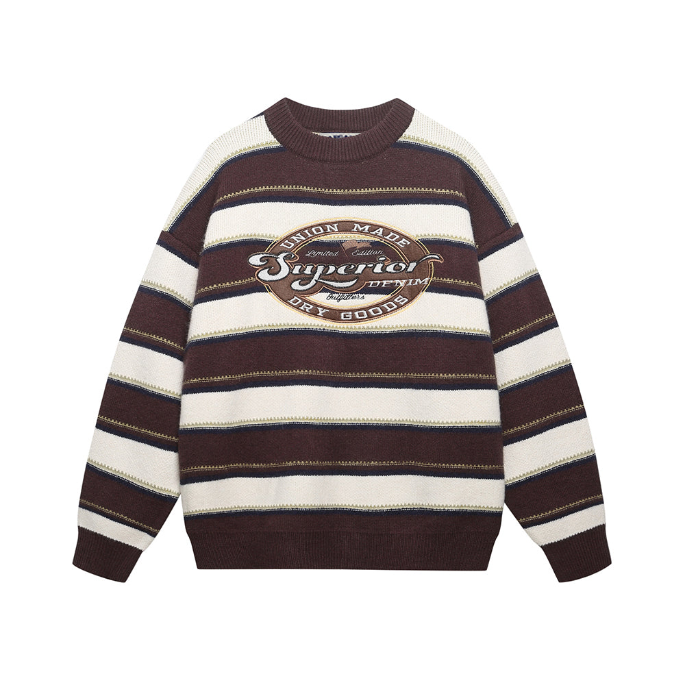 embroidered striped crew neck sweater