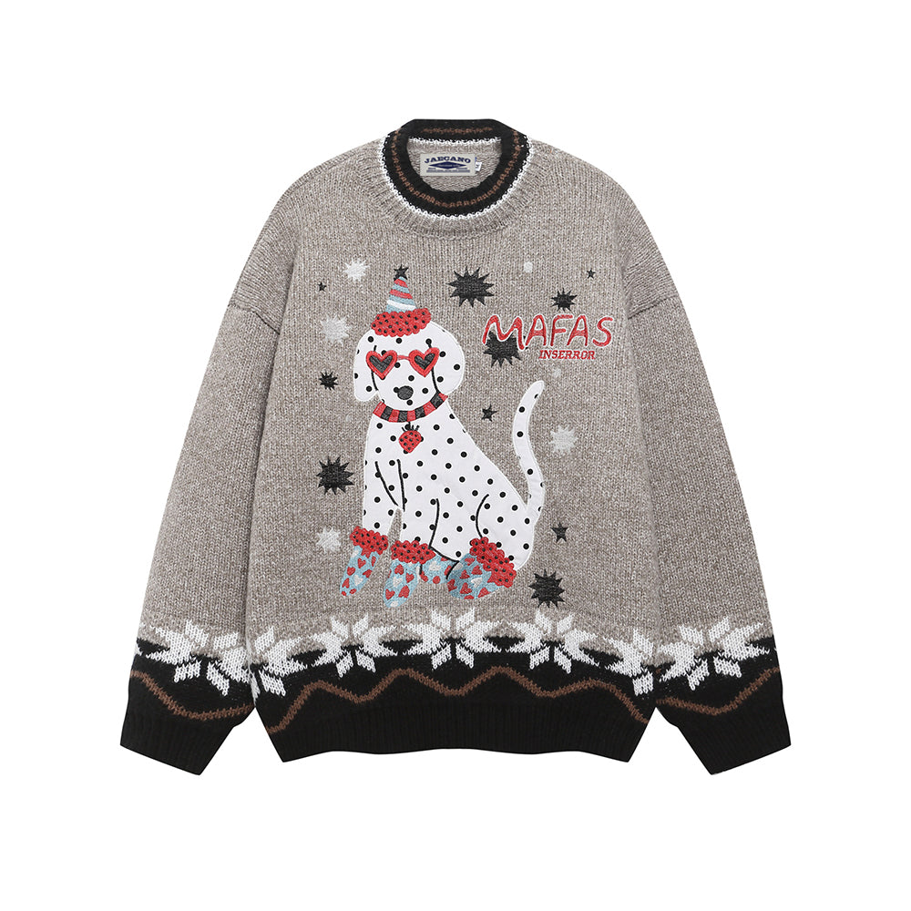 小狗刺綉撞色毛衣