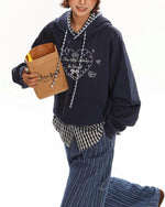 Heart embroidered hooded sweatshirt