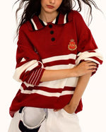 Patchwork contrast color polo sweater