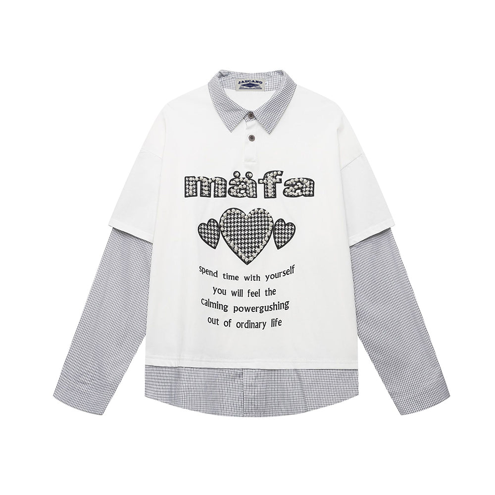 Spliced fake two-piece long sleeves