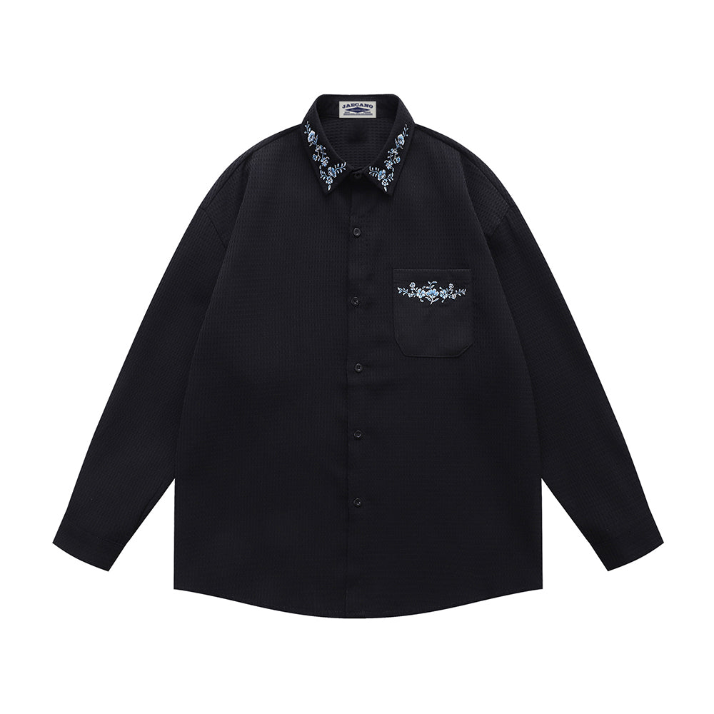 Floral embroidered long-sleeved shirt