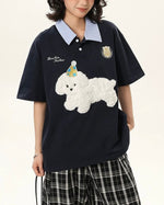 레트로 콘트라스트 패치 플러시 반팔