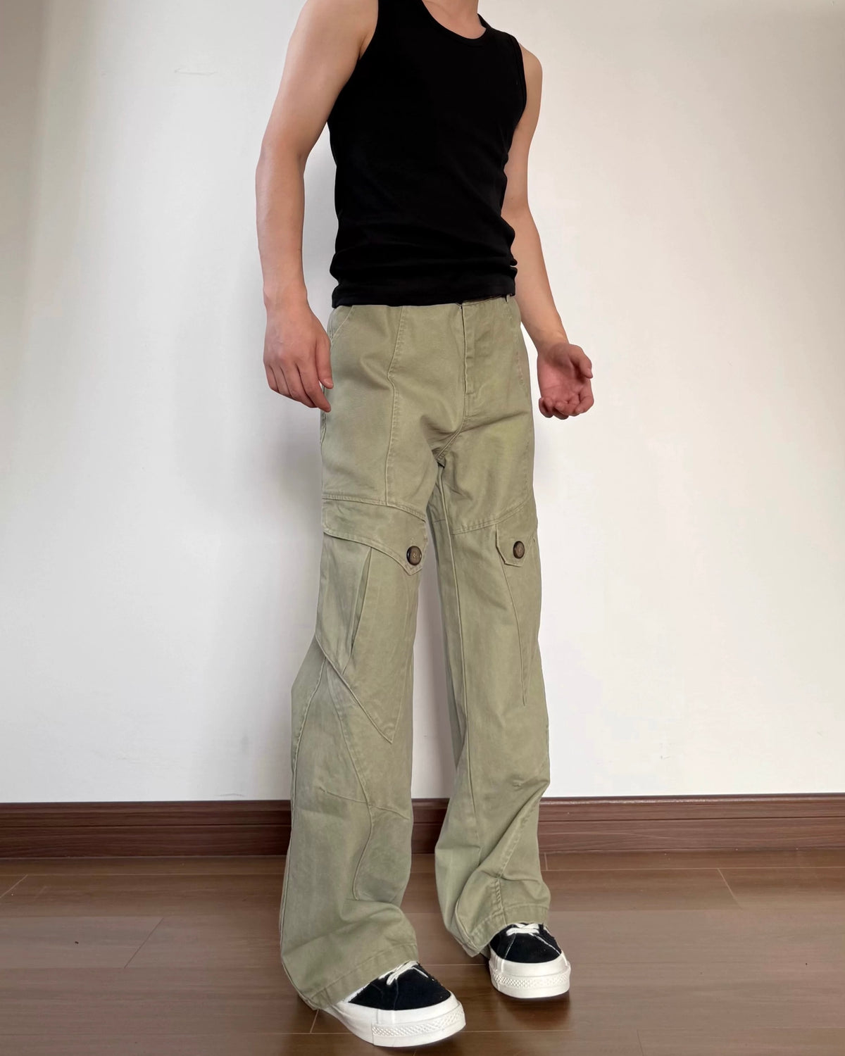 Vintage denim patchwork trousers