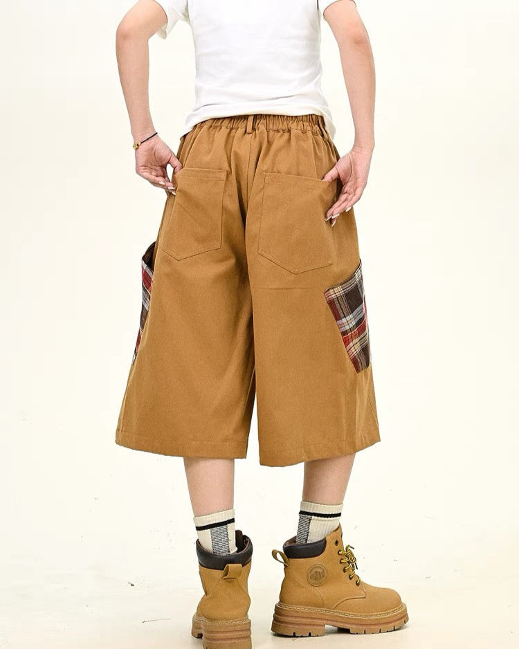 Simple patchwork plaid shorts