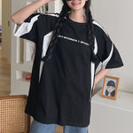 Retro patchwork contrasting raglan short sleeves