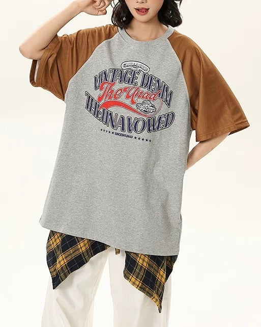 대비색 크루넥 반팔