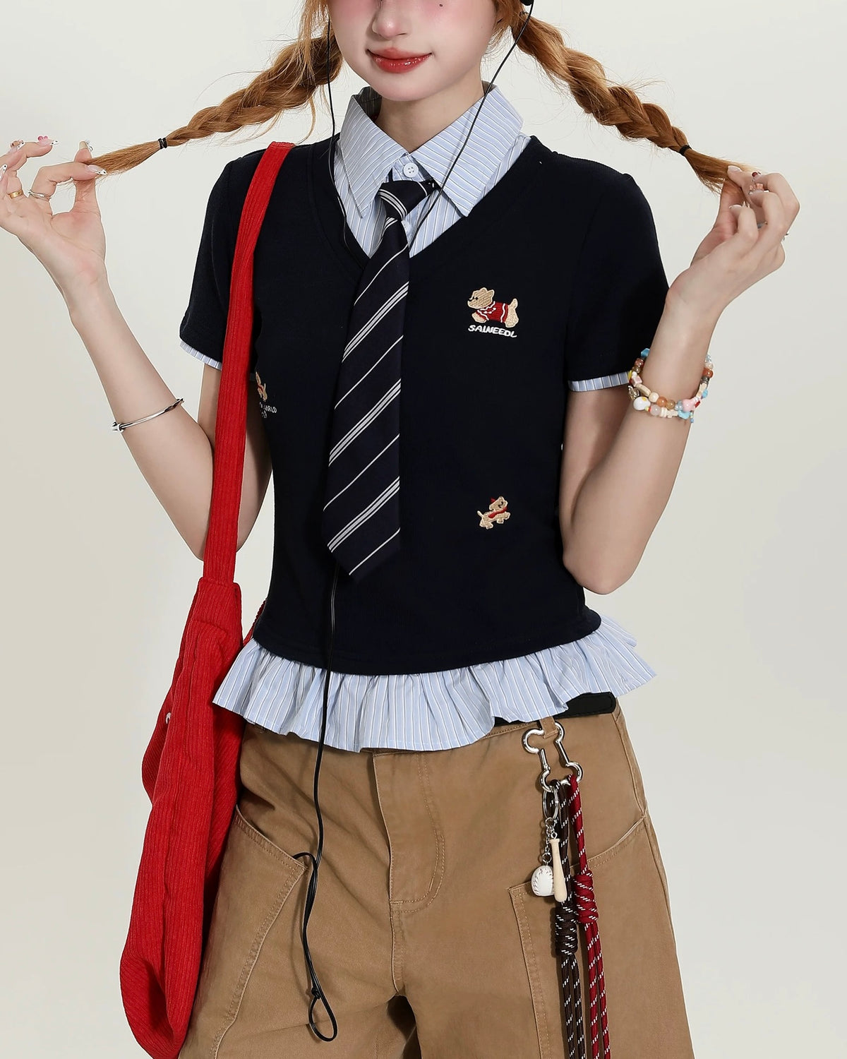 American style fake two-piece short sleeves (women's)