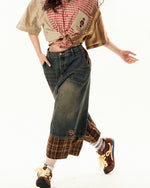 Lettering patchwork cropped trousers