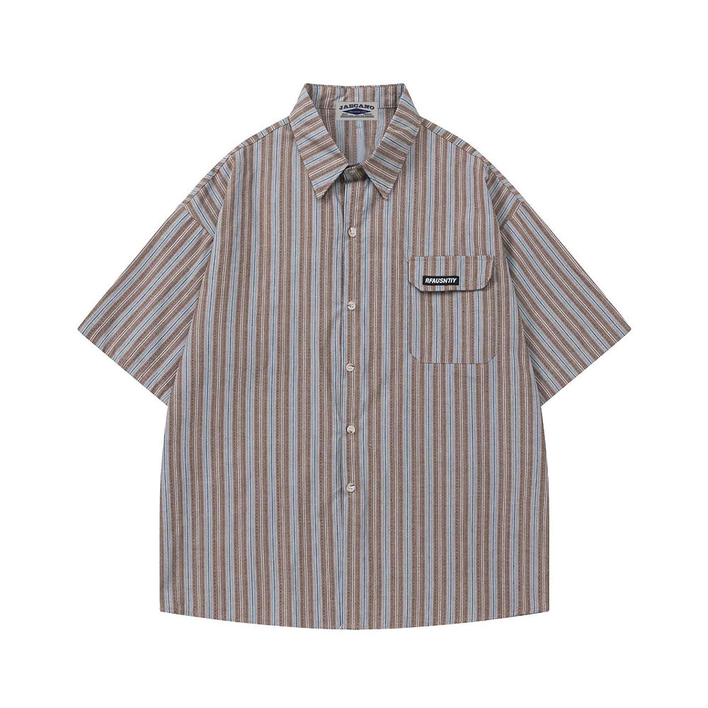 Retro Striped Short Sleeve Work Shirt