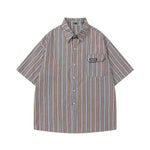 Retro Striped Short Sleeve Work Shirt