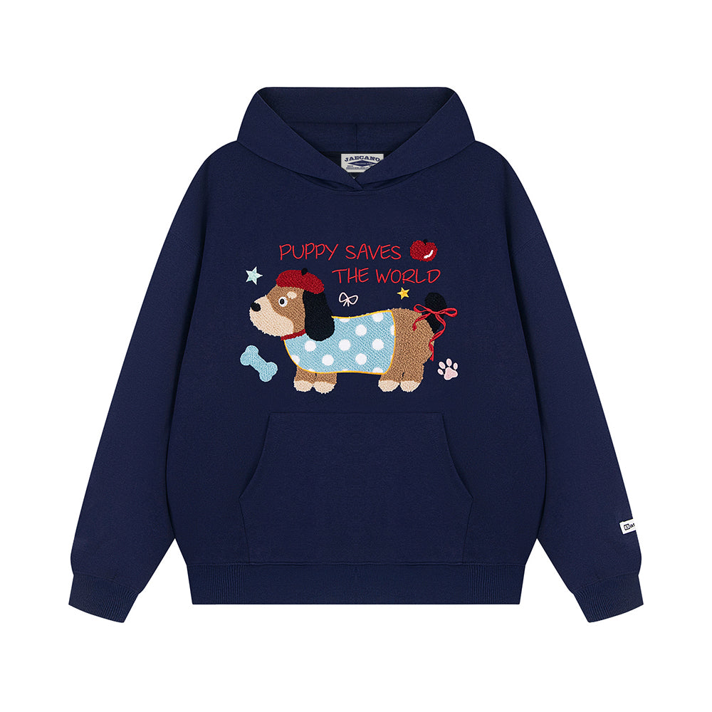 復古臘腸狗刺綉連帽衛衣