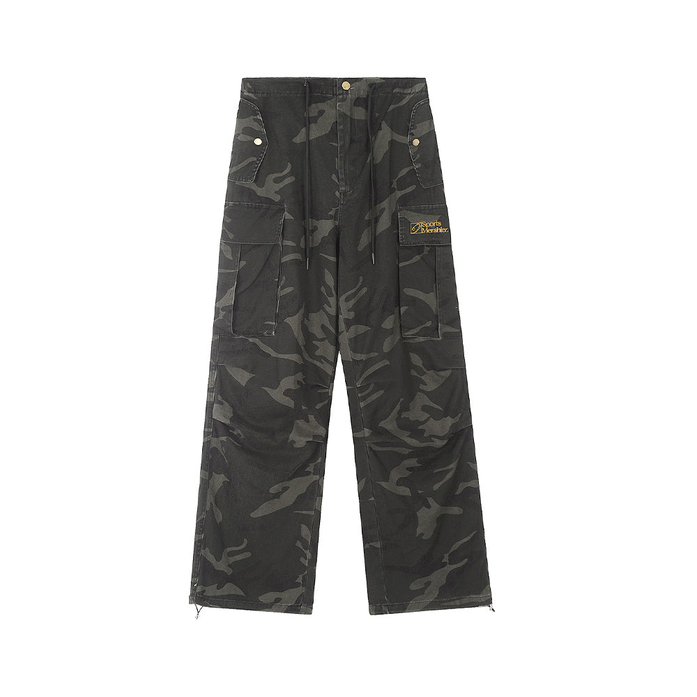 Retro versatile straight-leg camouflage overalls