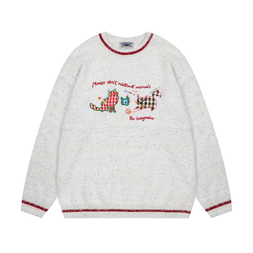 復古貓咪貼布毛衣