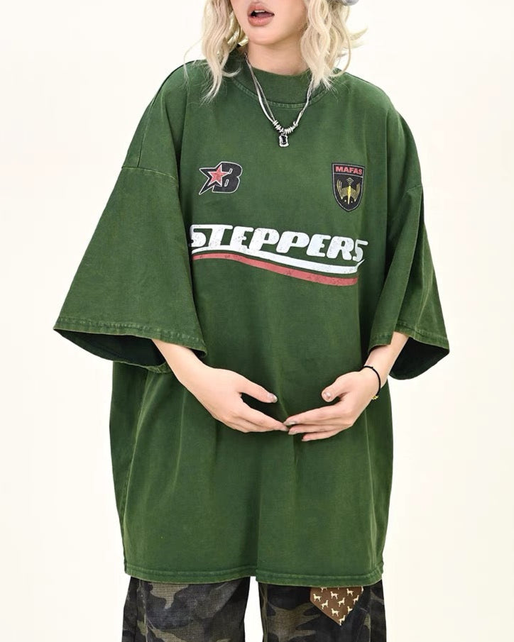 Lettering print crew neck short sleeves