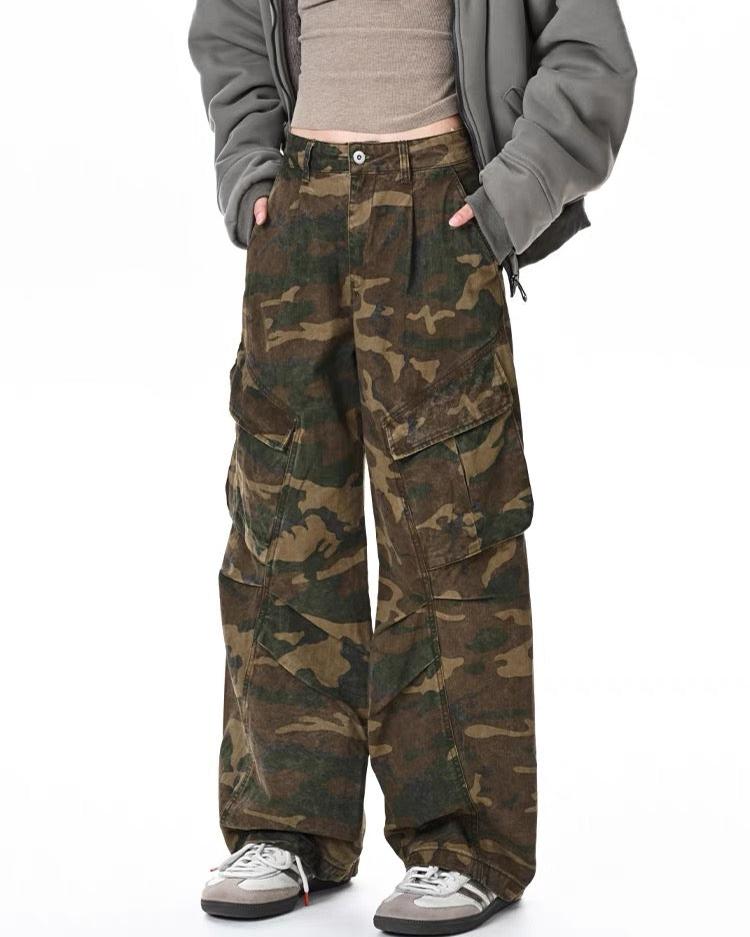 復古水洗做舊迷彩工裝褲