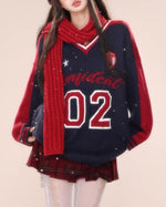 復古撞色長袖針織衫