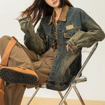Retro washed distressed denim jacket