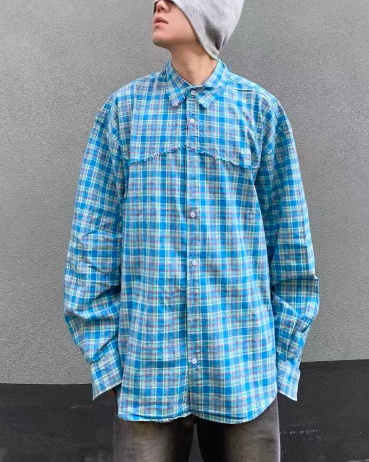 embroidered paneled long-sleeved shirt