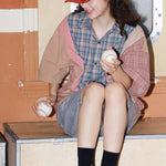 American retro color block plaid shirt