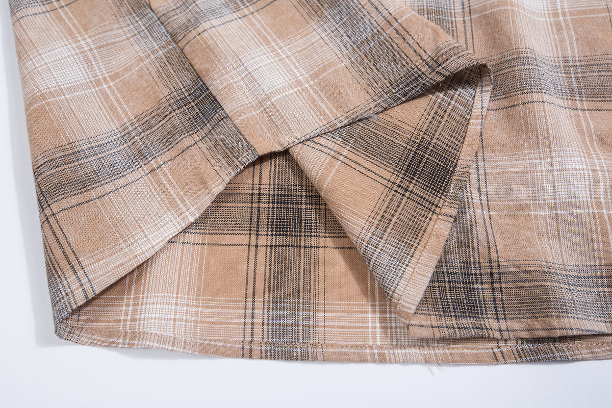 Retro colorblock plaid short-sleeved shirt