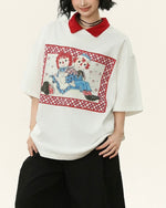 대조적인 색상 만화 짧은 소매