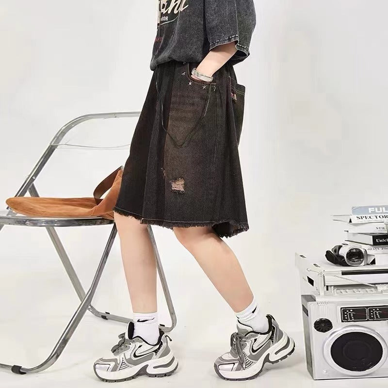 American retro ripped star denim pants