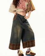 Lettering patchwork cropped trousers