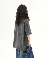 水洗拼接翻領短袖