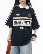 Contrast color lettering short sleeve shirt