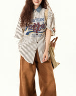 Lettering striped short-sleeved shirt