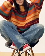 striped stand collar cardigan sweater