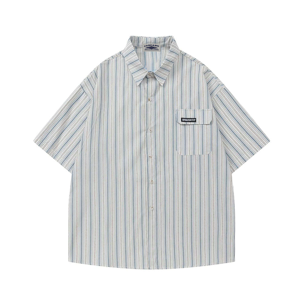 Retro Striped Short Sleeve Work Shirt