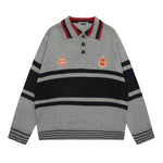 Patchwork contrast color polo sweater
