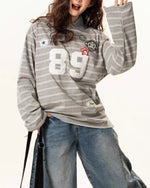 Retro letter lapel striped long sleeves