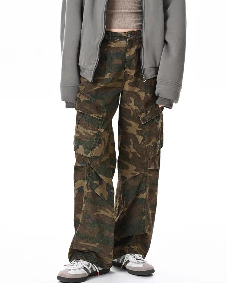 復古水洗做舊迷彩工裝褲