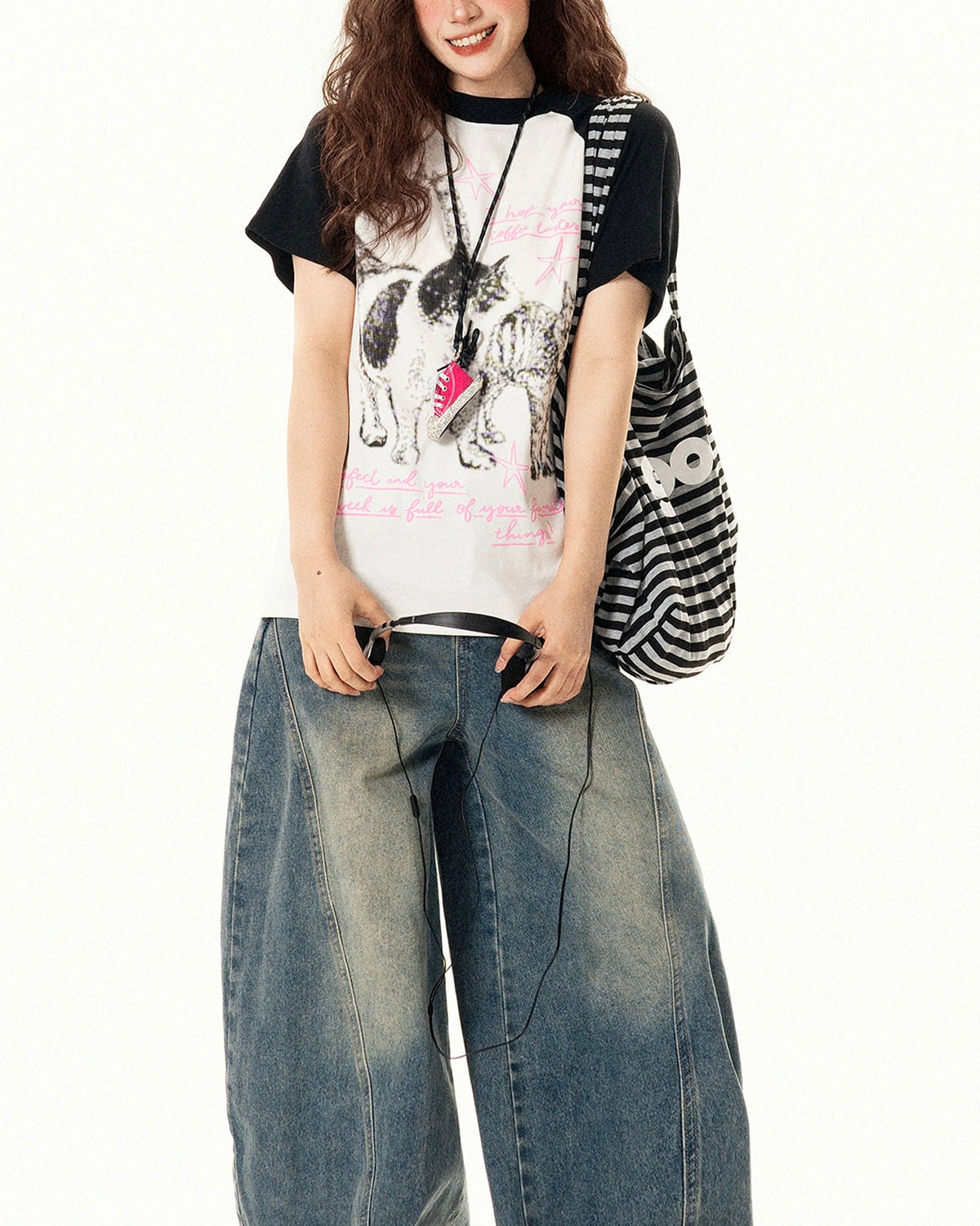 고양이 컬러블록 반팔