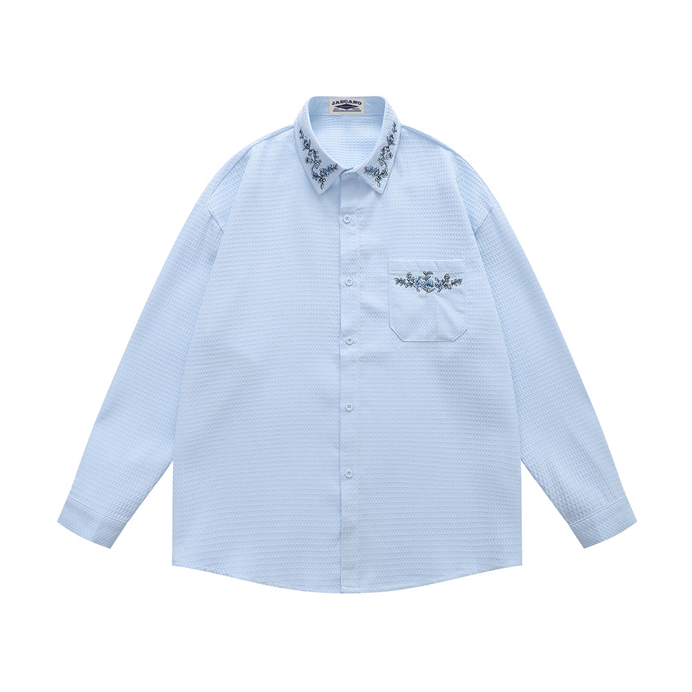 Floral embroidered long-sleeved shirt