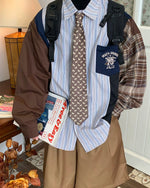 復古拼接撞色條紋襯衫