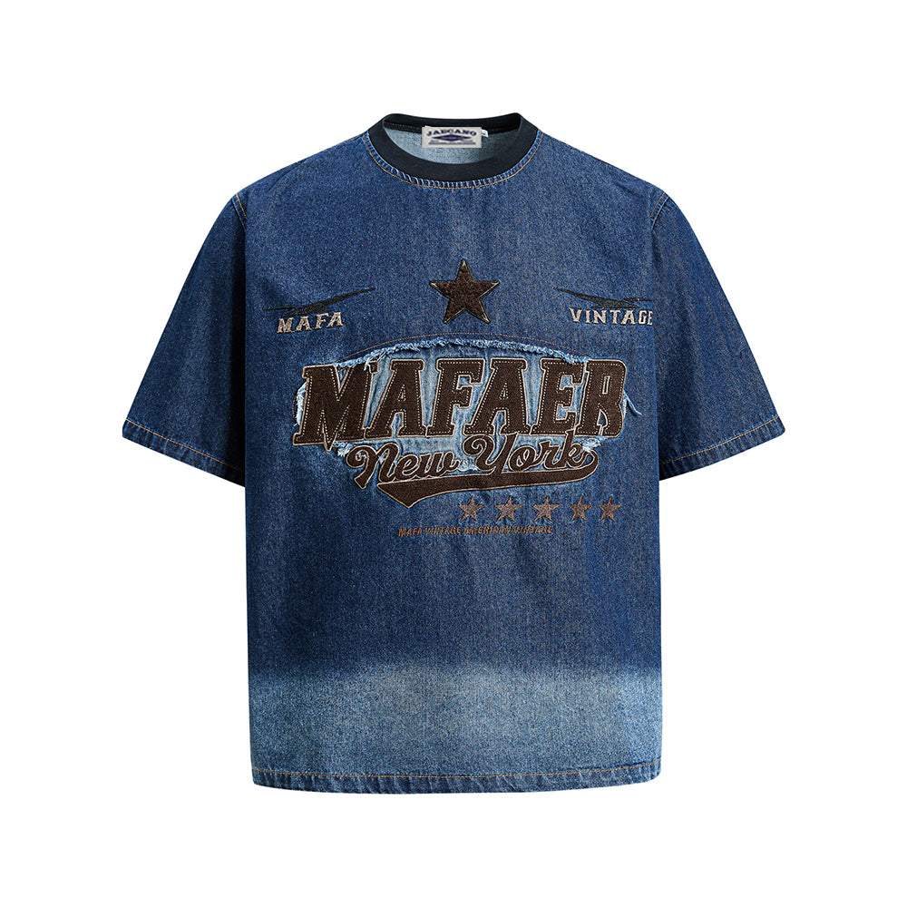 Gradient denim washed short-sleeved shirt