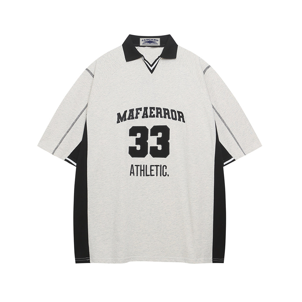 대조적인 컬러 스티칭 짧은 소매