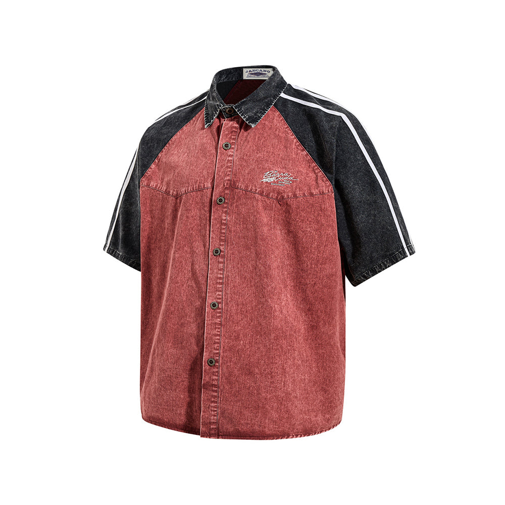 Distressed patchwork short-sleeved shirt