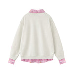 Appliqué patchwork faux two-piece sweatshirt