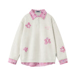 Appliqué patchwork faux two-piece sweatshirt