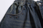 美式復古破洞星星牛仔五分褲