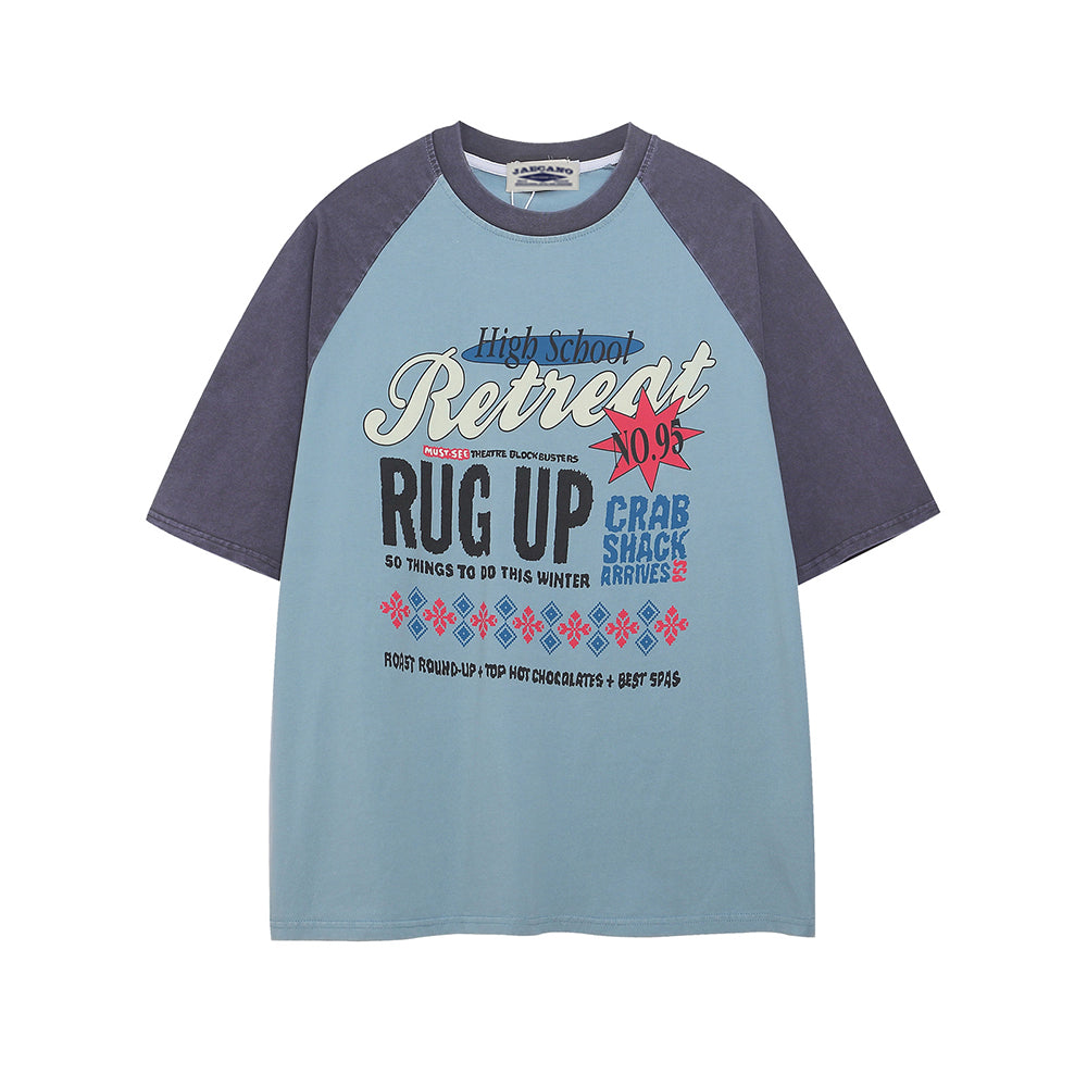 대조적인 컬러 스티칭 짧은 소매