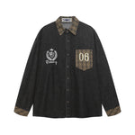 復古撞色長袖襯衫