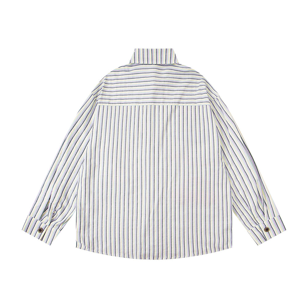 休閑條紋長袖襯衫