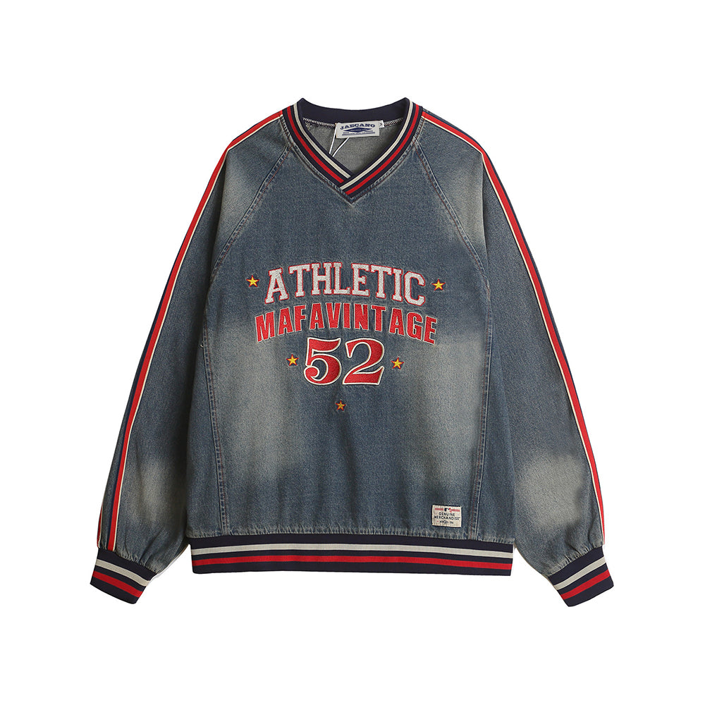 復古水洗刺綉牛仔衛衣