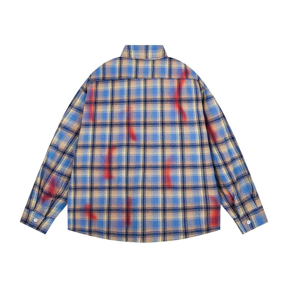 復古格子長袖襯衫